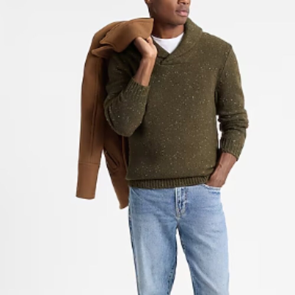 Shawl Neck Pullover Sweater Green
